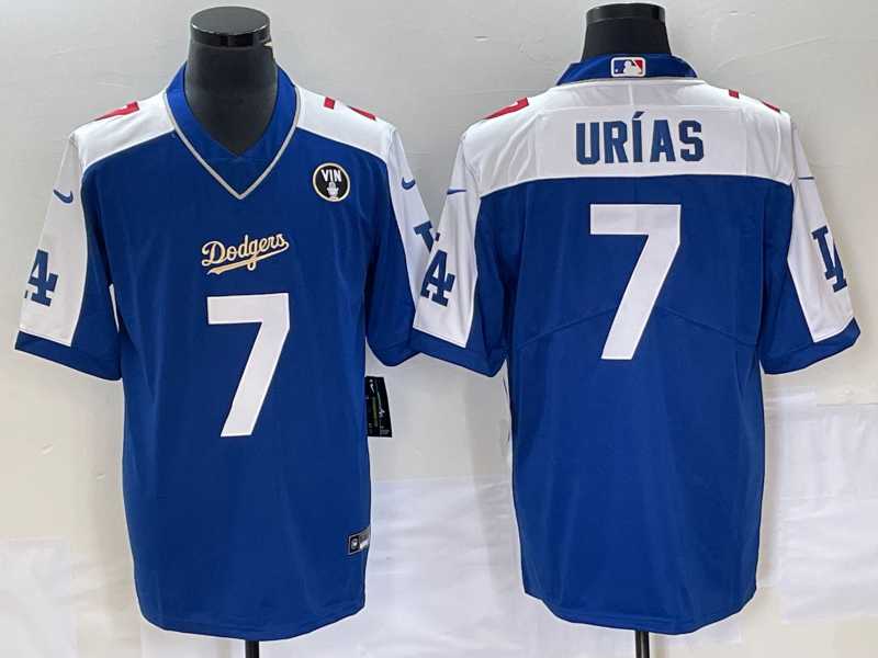 Men%27s Los Angeles Dodgers #7 Julio Urias Blue Vin Scully Patch Pullover Stitched Jersey->los angeles dodgers->MLB Jersey